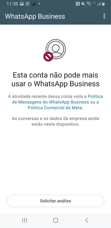 Print do WhatsApp Business bloqueado