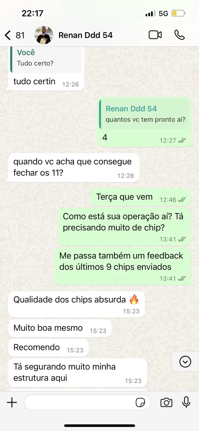 Feedback de cliente sobre a qualidade dos chips