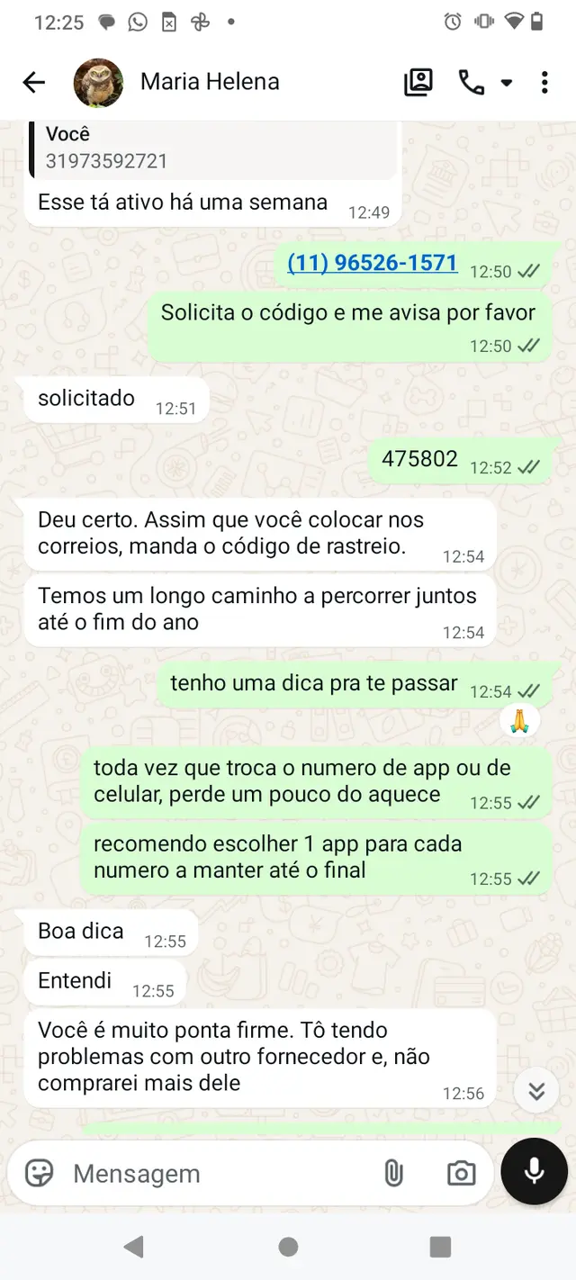 Cliente elogiando o atendimento