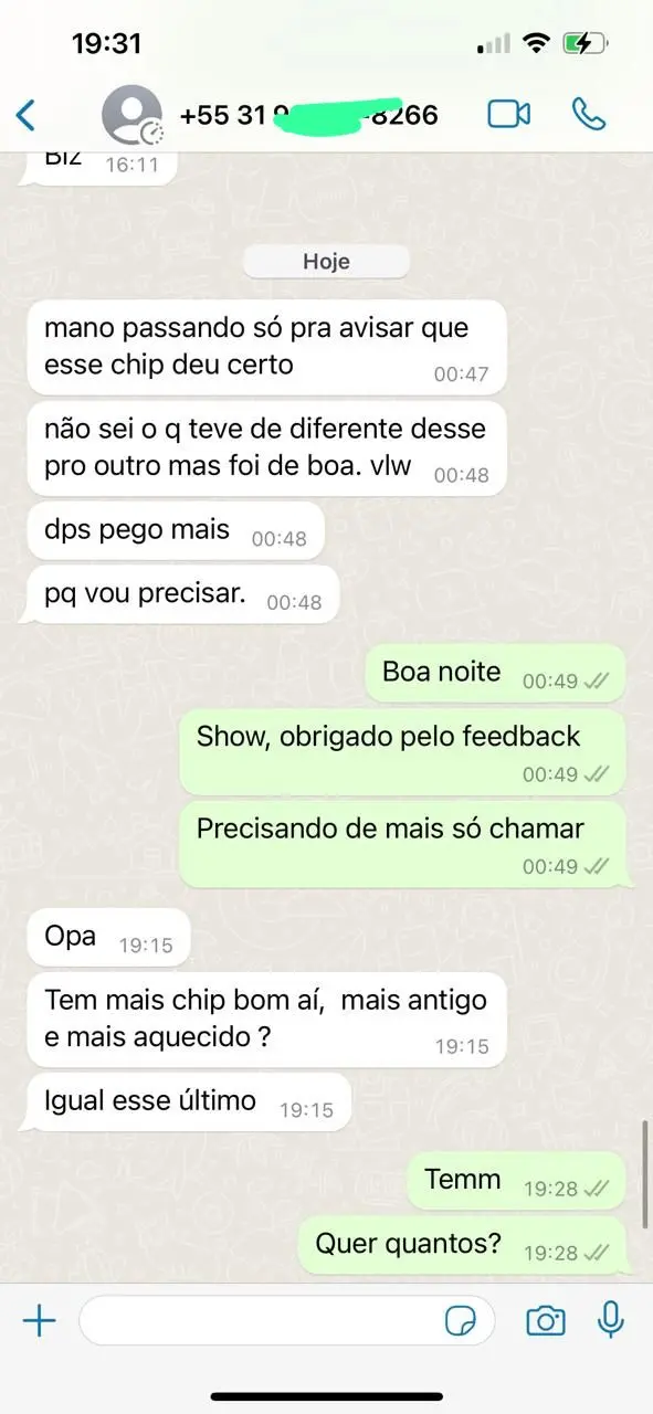 Cliente confirmando que o chip deu certo