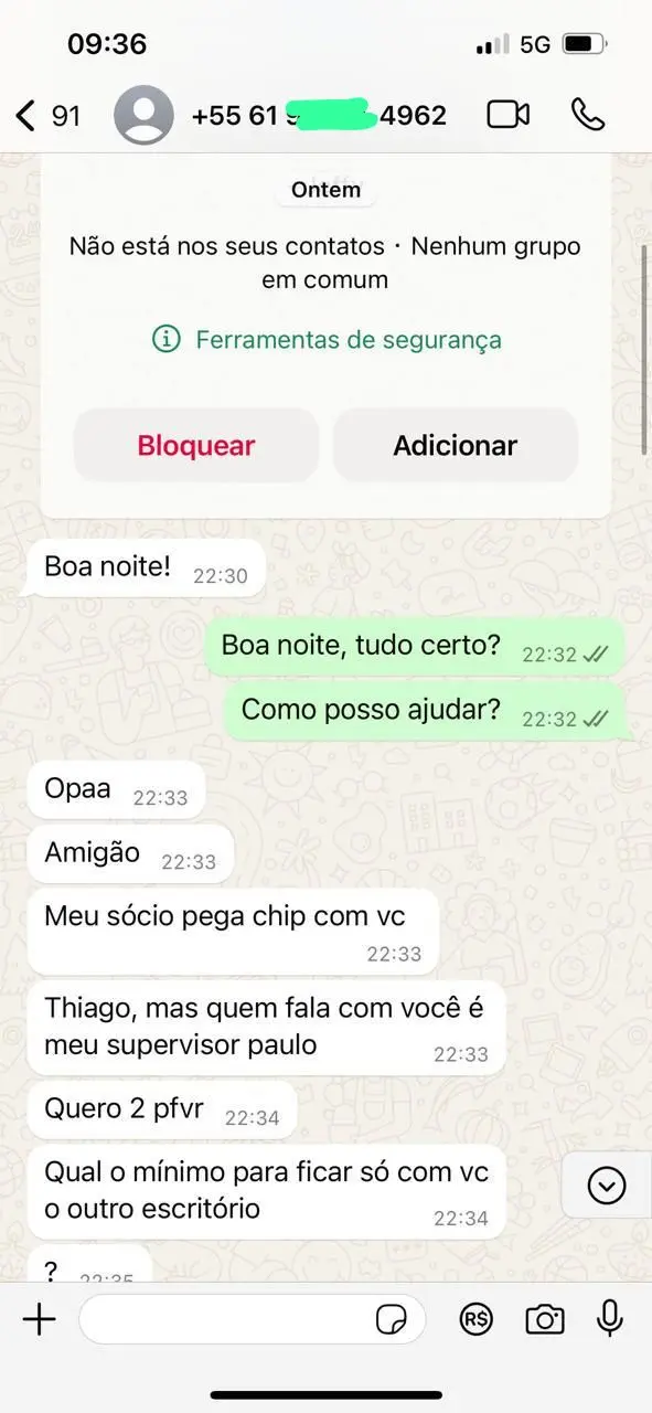 Novo cliente querendo comprar chips