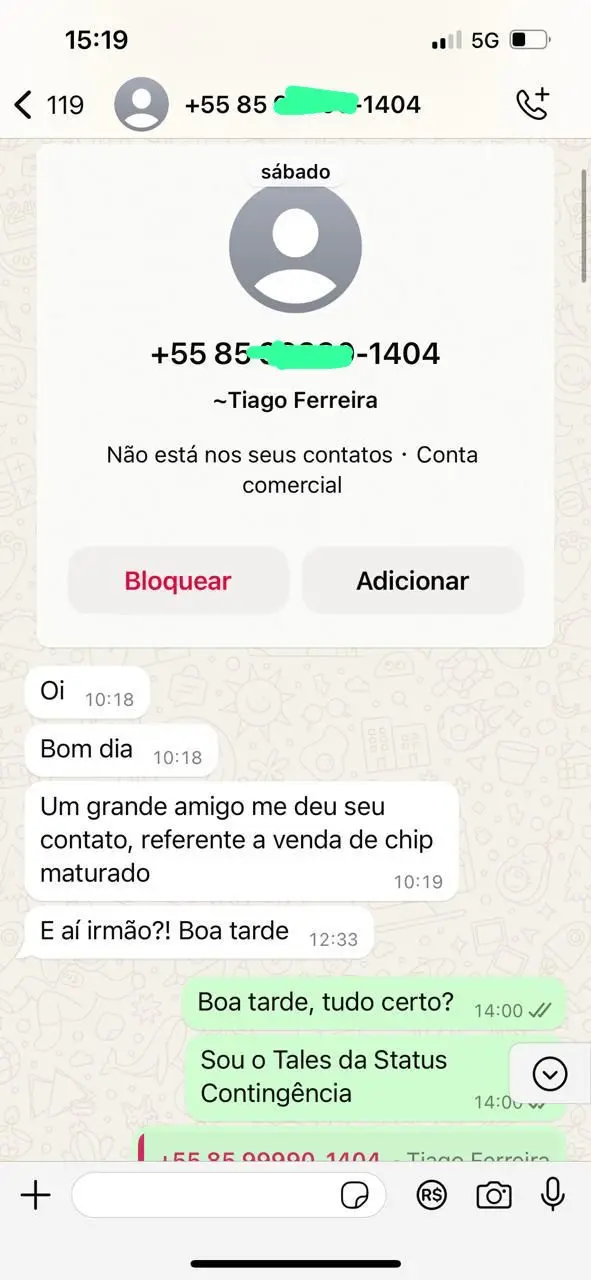 Cliente indicado para venda de chip maturado