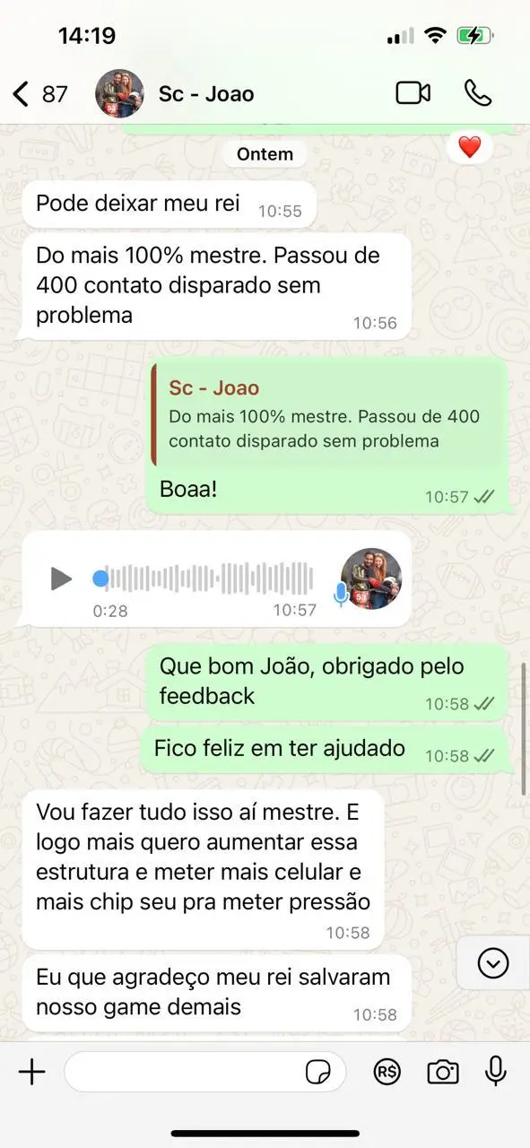 Cliente com mais de 400 contatos disparados sem problema